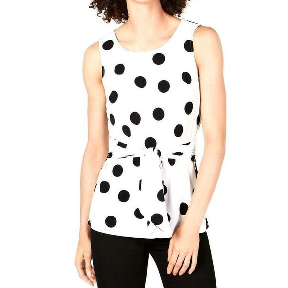 NWD Womens Tank Top Small Contrast Polka Dot Tie-Front Sprinkle Dot S - Picture 1 of 1